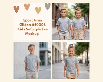Gildan 64000B Sport Grey Softstyle Tee | Blank Kids Shirt PNG | Clean Apparel