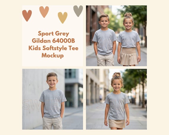 Gildan 64000B Sport Grey Softstyle Tee | Blank Kids Shirt PNG | Clean Apparel