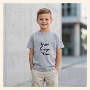 Gildan 64000B Sport Grey Softstyle Tee | Blank Kids Shirt PNG | Clean Apparel image 3