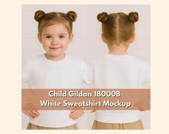 Gildan 18000B Youth Crewneck Mockup | White Kids Pullover | Blank Unisex Sweatshirt Template | Digital Download