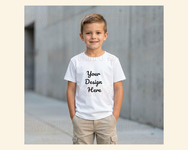 T-shirt Gildan 64000B bianca Softstyle / Maglietta per bambini vuota PNG / Clean Apparel immagine 3