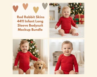 Rabbit Skins 4411 Rot Säugling Langarm Strampelanzug Mockup