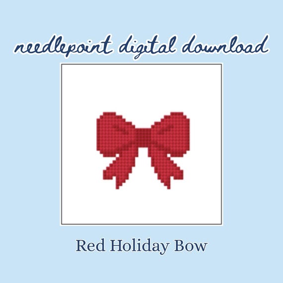 Small Red Holiday Bow - Christmas Ribbon Digital Needlepoint Chart (PDF Download)