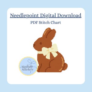 May include: A digital PDF stitch chart for needlepoint, featuring a brown bunny with a cream bow. The image includes the text "Needlepoint Digital Download" and "PDF Stitch Chart". A "Starlight Stitchery" logo is also visible.