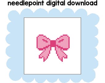 Padrão de bordado em ponto cruz com laço rosa pequeno - Download digital