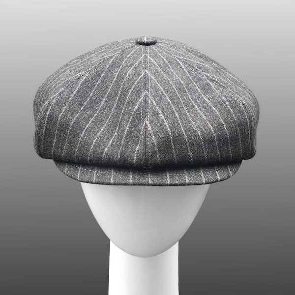 NEW Olexo Peaky Blinders Pin Stripe Armani Gray Wool Navy Bakerboy Paperboy Newsboy Cap Hat Retro Gatsby Bespoke Large Size XL Custom Made