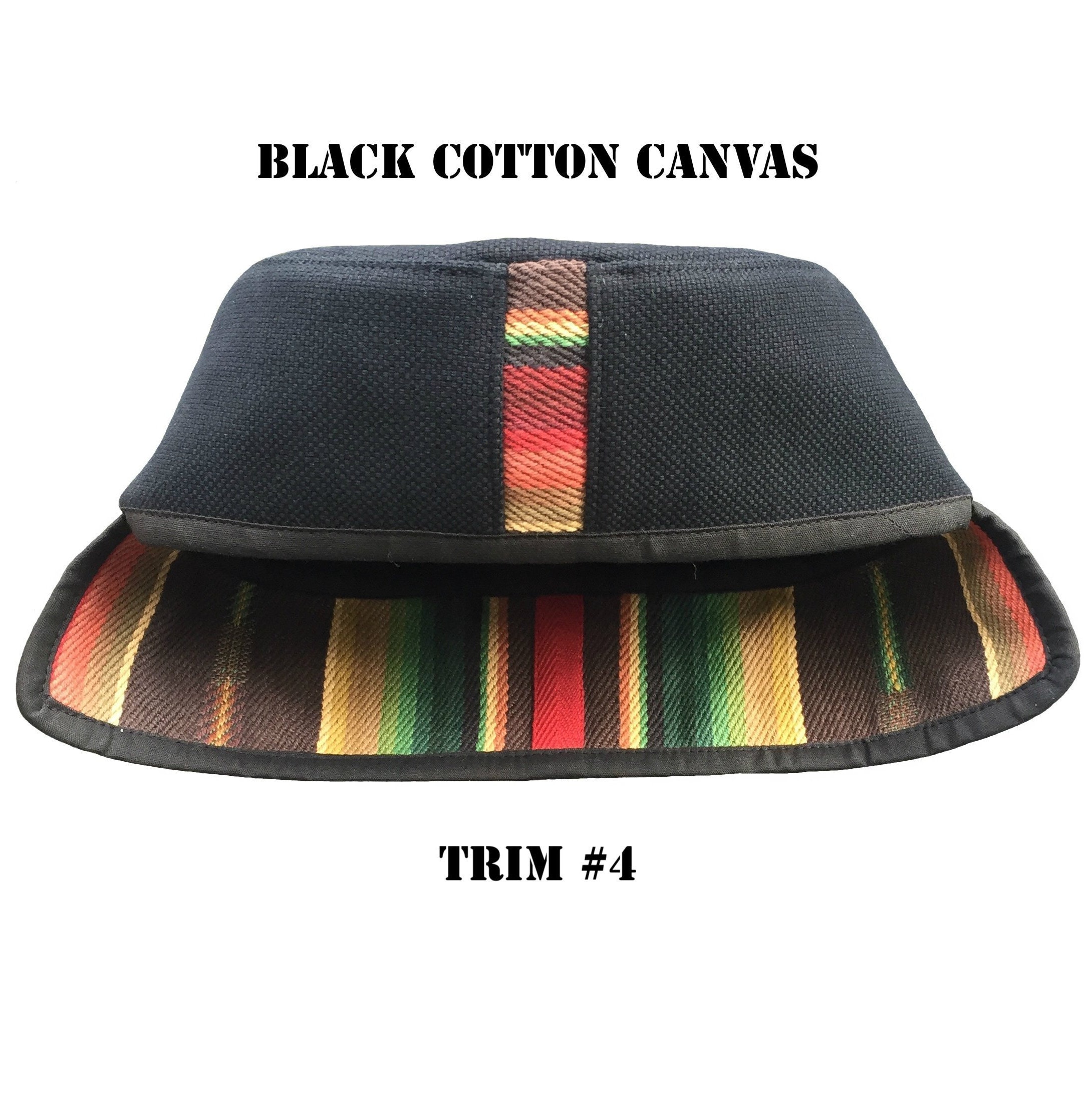 Black Felt Pillbox Kufi Cap Ethnic Tribal Good Karma Hat With