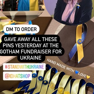 Donate 20 to Ukraine Yellow Blue Ukrainian Awareness Bow Pin Sunflower Fundraising Donation Button Blue Lapel