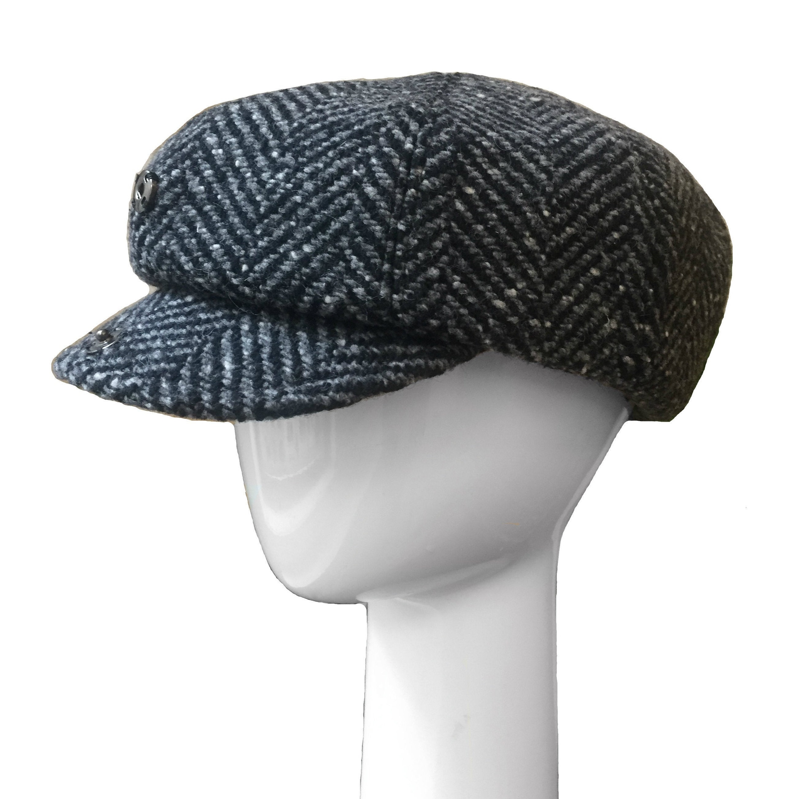 Peaky Blinders Grey Black Fleck Tweed Flat Cap Hat Shelby