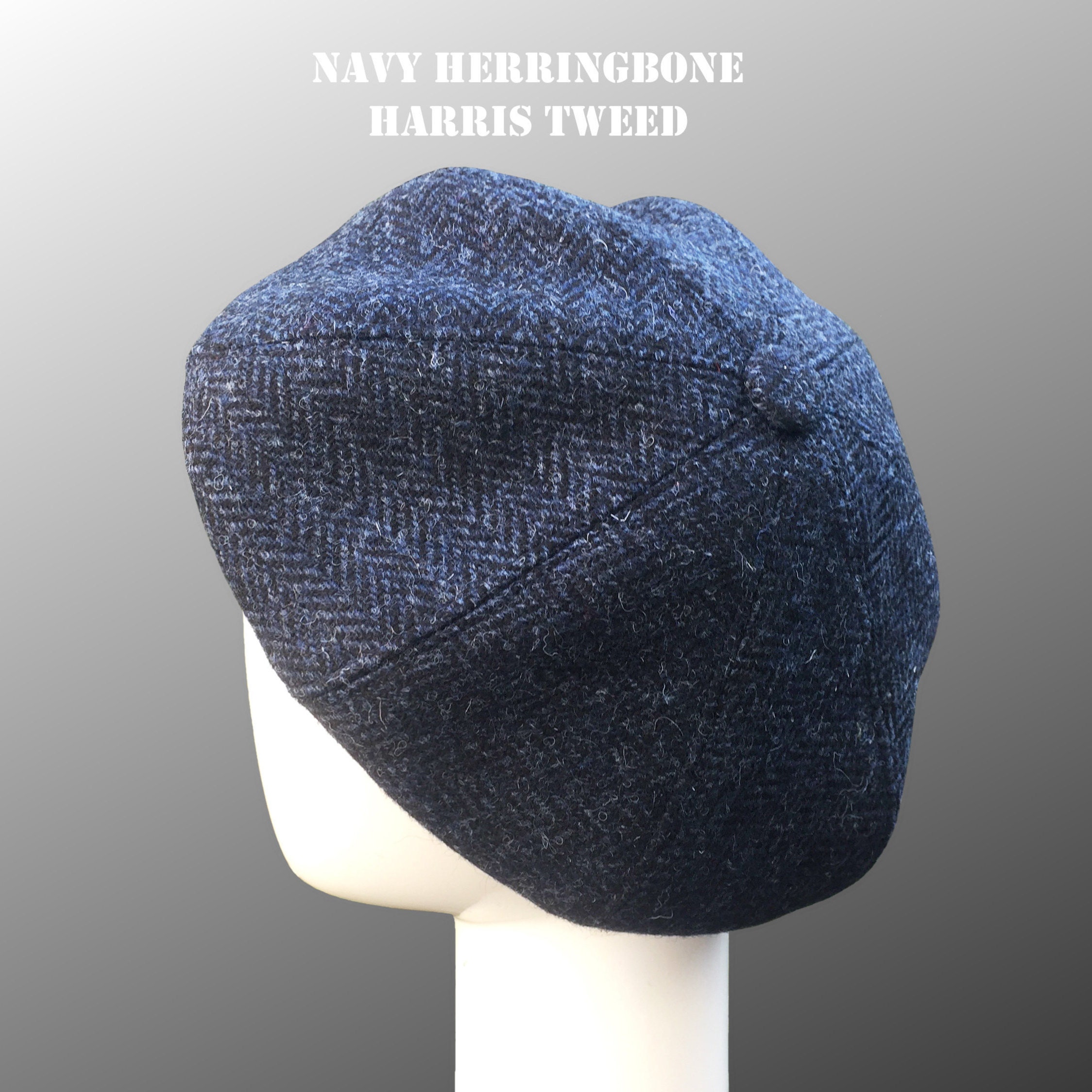 HIGHER×HARRIS TWEED HERRINGBONE BERET Swirl Beret Hat Cloche Navy Blue Harris Tweed Herringbone