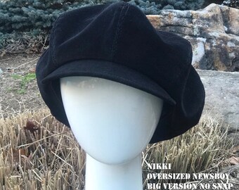 ニッキ 特大 ニュースボーイキャップ ブラック ネイビー カシミア