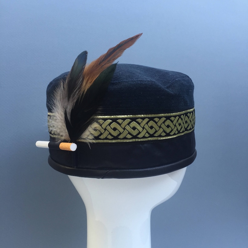 Black Green Navy Cashmere Wool Victorian Smoking Cap Pillbox Etsy