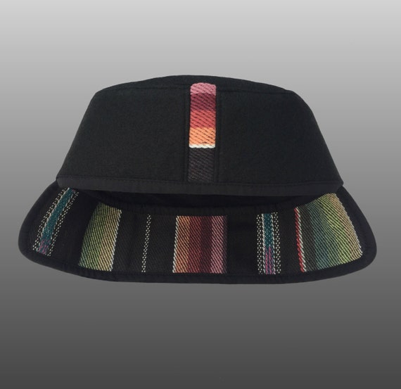 Black Felt Pillbox Kufi Cap Ethnic Tribal Good Karma Hat With