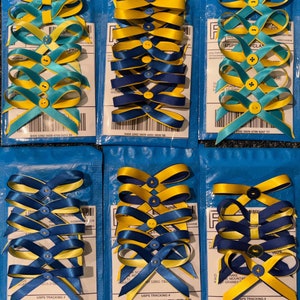 Donate 20 to Ukraine Yellow Blue Ukrainian Awareness Bow Pin Sunflower Fundraising Donation No Button Blue