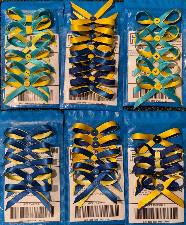 Donate 20 to Ukraine Yellow Blue Ukrainian Awareness Bow Pin Sunflower Fundraising Donation No Button Blue