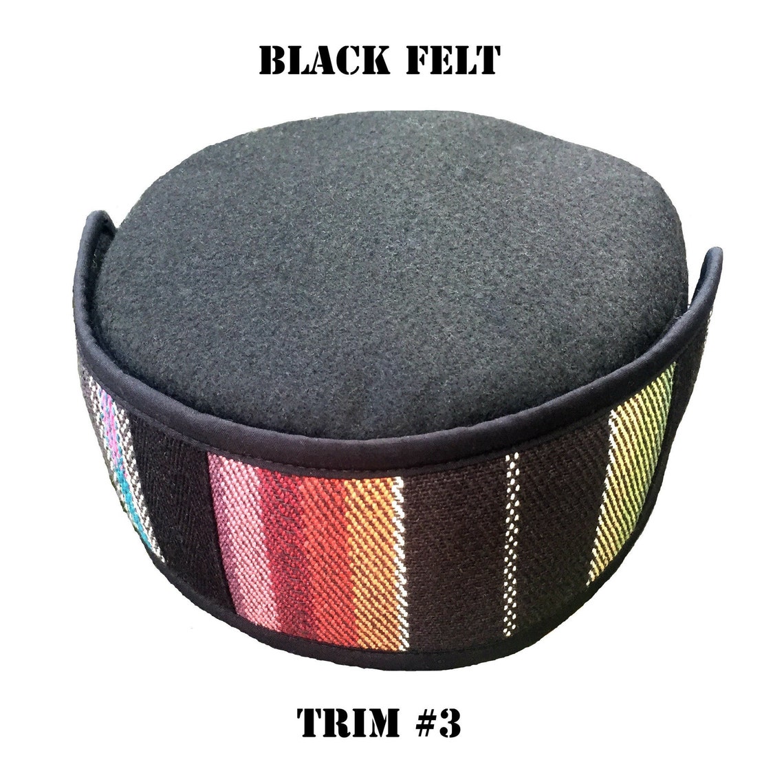 Black Felt Pillbox Kufi Cap Ethnic Tribal Good Karma Hat with Etsy