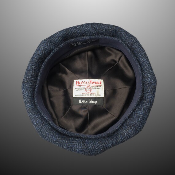 Swirl Beret Hat Cloche Navy Blue Harris Tweed Herringbone