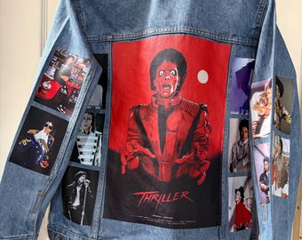 Unisex M J Print Jeansjacke Übergroße Vintage Style Grafikjacke S-2XL