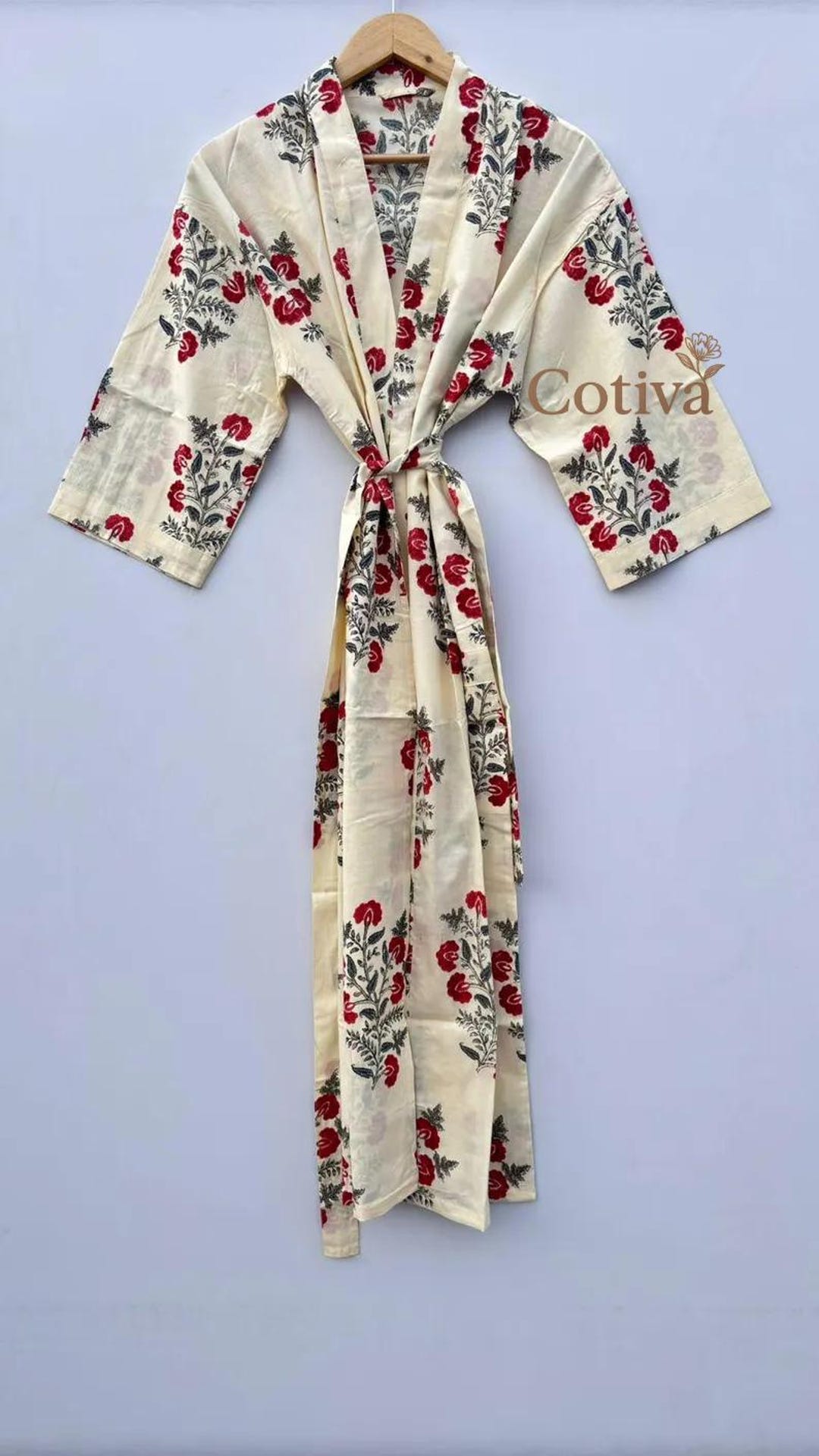 Block Print Cotton Kimono Robe: Handmade Indian Floral Dressing Gown - Etsy