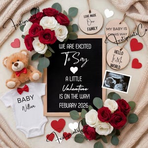 Valentines Day Digital Pregnancy Announcement February Baby Announcement Gender Neutral Reveal Editable Template Little Valentine On the Way