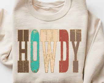 Howdy western-sweater, Yee Haw cowgirl-trui, country-cowboyshirt, Southern Howdy-graphic T-shirt, rodeo-outfit cadeau voor haar, western
