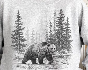 Retro Grizzly Bears Wilderness Scene Sweatshirt - Nineties 90s Vintage Brown Bear Outfit - Boho Unisex Crewneck Sweatshirt - Bears Christmas