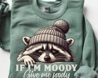 If I’m Moody Give Me Foody Sweatshirt, Funny Raccoon Shirt, Sarcastic Gift for Her, Feral Animal Lover Sweater, Gag Holiday Crewneck