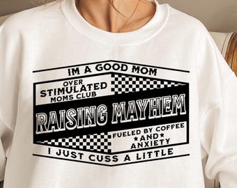 Camiseta y sudadera del Club de Mamás Sobreestimuladas, sudadera con capucha para mamás divertidas, sudadera para mamás de cumpleaños, camiseta para el Día de la Madre, cuello redondo para mamás sobreestimuladas