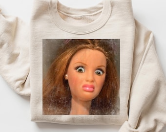 Doll Face Meme Sweatshirt, Trendy Weird Shirt, Unique Funny Doll Shirt, Viral Meme Graphic Tee, Fun Christmas Gift, Aesthetic Odd Shirt