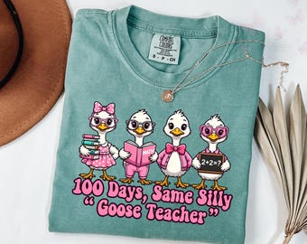 Komfort Farben Alberne Gans 100 Tage Schule T-Shirt, Gans Schule Shirt, lustiges 100