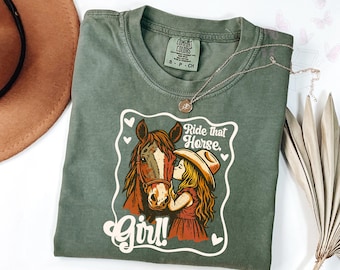 Comfort kleuren western paarden T-shirt, shirt paardenliefhebbers cadeau, leuke vrouwen western cadeau, cadeau shirt cowgirl, leuk shirt western paarden, rodeo
