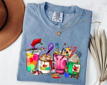 Comfort Colors 美術教師へのギフトTシャツ、新学期シャツ、100日間学校Tシャツ、先生への感謝の贈り物、美術教師教室シャツ