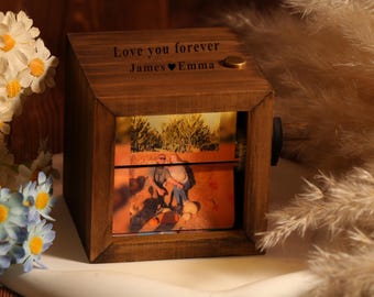 Personalized Photo Flipbook Animation Box,Custom wooden Photo Book with Light,Custom Crank Photobox Picture Box,Memorial/Anniversary gift