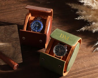Personalized Leather Watch Box,Custom Leather Watch Box,  1 Slot Travel Watch Box for Him,Chistmas Gift for Men,Holiday Gift,Valentines Gift