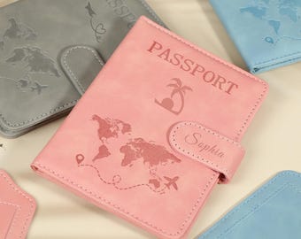 Gepersonaliseerde lederen paspoorthouder, paspoortomslag, aangepaste leren RFID-paspoortomslag, reiscadeau voor stel, bruiloft, reizen, verjaardagscadeau