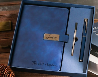 The next chepter,Personalized Vegan Leather Notebook Gift Set,Pen & Gift Box, Bag,Elegant Writing Journal for Executive Gift,New Year gift