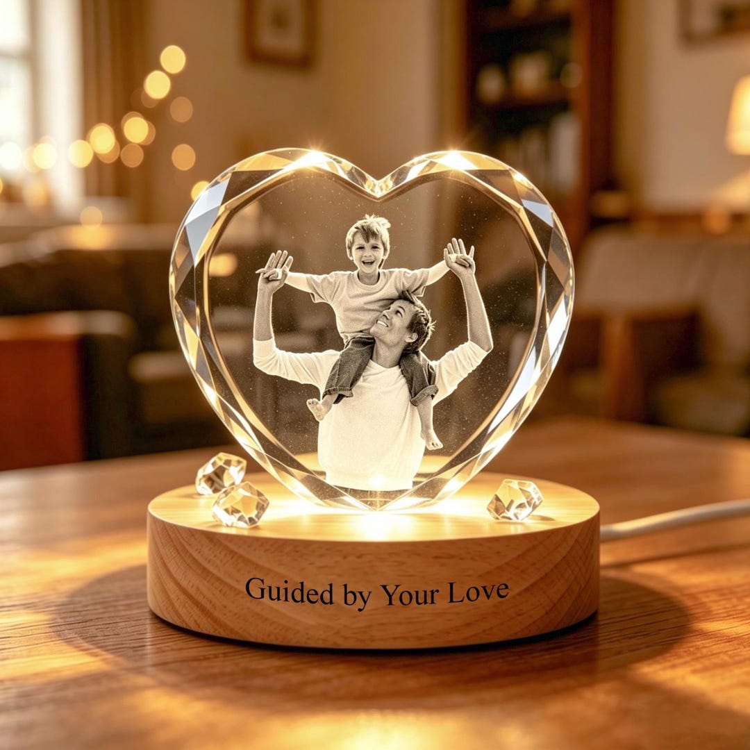 Personalized 3D Crystal Photo With Light Base,custom Father & Child ...