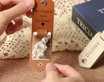 Regalo para papá primerizo, llavero de cuero personalizado con foto y nombre, llavero "El mejor papá", regalo para papá primerizo de parte de su hija, regalo con foto para el futuro papá