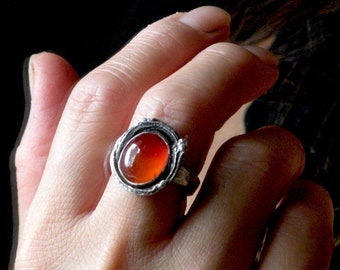 Crimson Carnelian and Sterling Ring - Something Wicked This Way Comes