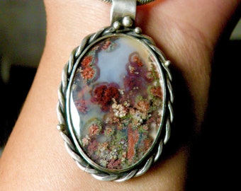 Sterling Silver and Garden Moss Agate Pendant - Moonlight Garden