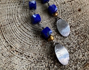 Sterling, Lapis Lazuli and Freshwater Pearl Earrings - To Be Faithful