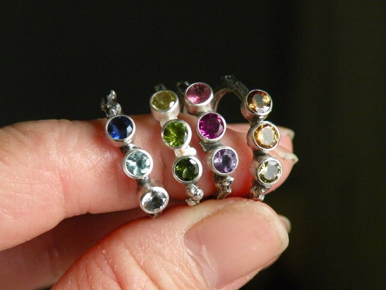 Earth Elements Sterling Silver Twig Rings Amber Hued Trio
