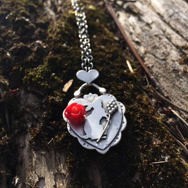 Reserved for R - Sterling Silver and Coral necklace - Folklore Series - Hare Totem