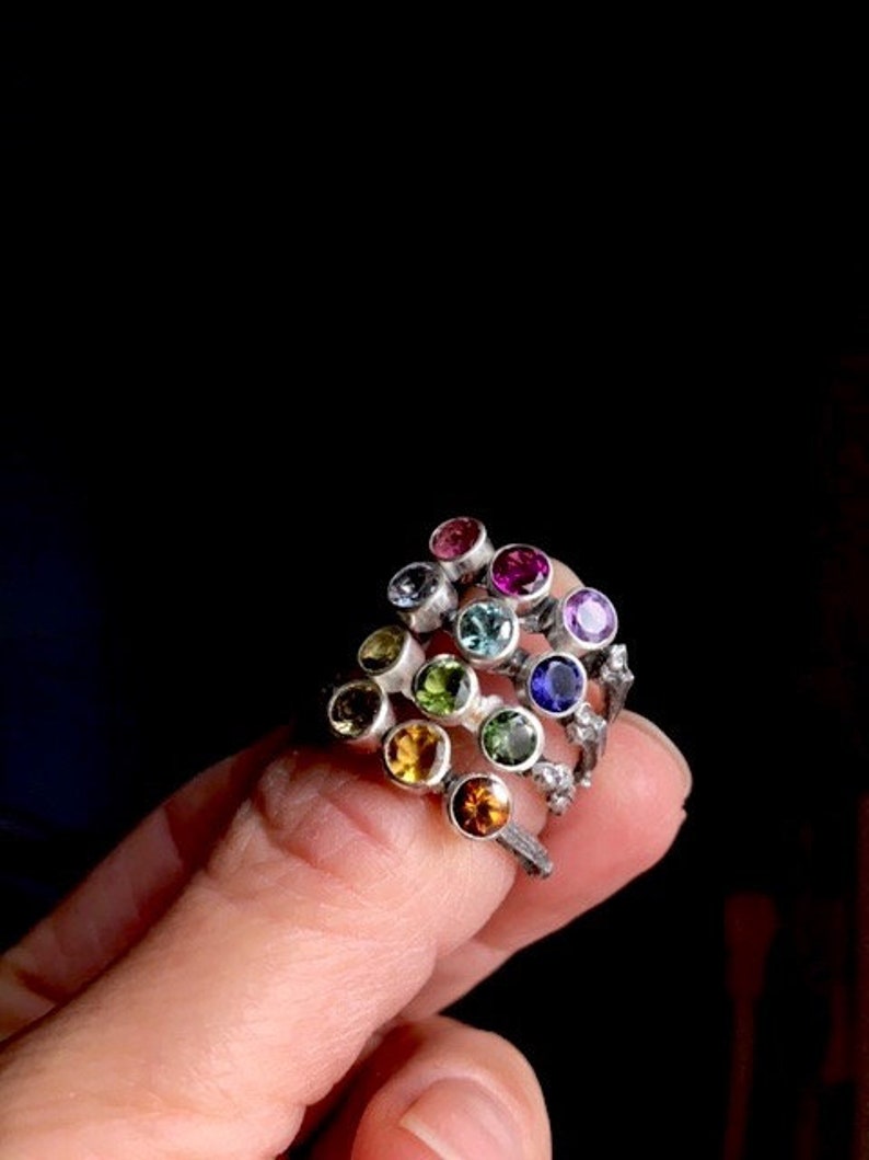 Earth Elements Sterling Silver Twig Rings Amber Hued Trio