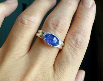 Sterling and Rose Cut Tanzanite Ring - Lady of the Lake - A Water Totem - Sz 7.5