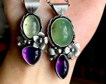 Sterling Silver, Chrysoprase and Amethyst Necklace - Ode To Lady Spring