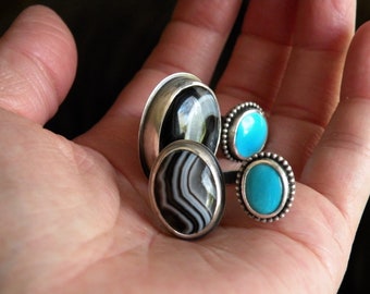 Sterling Silver, Sleeping Beauty Turquoise and Banded Agate Ring - Diversity