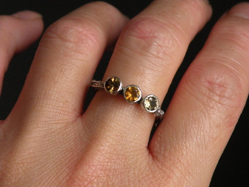 Earth Elements Sterling Silver Twig Rings Amber Hued Trio