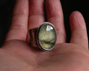 Sterling Silver and Rose-Cut Prehnite Ring - Earth Healing