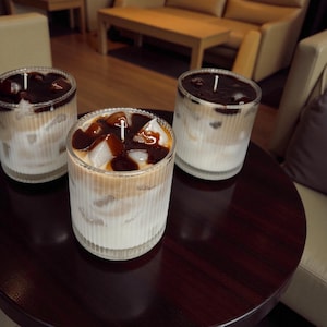 Handmade Iced Coffee Candle: Vanilla Latte Scented Soy Wax, 12 Oz